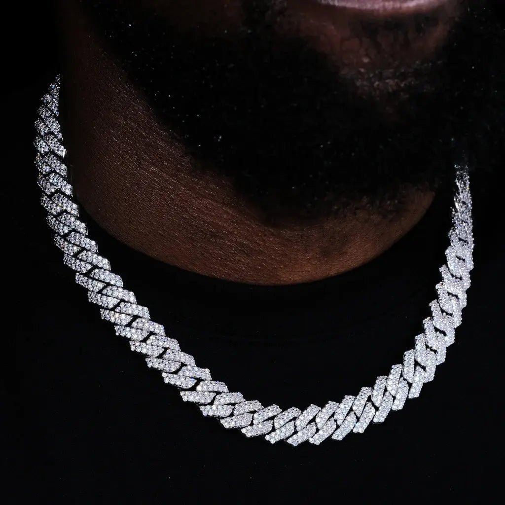Prong Cuban Link Chain & Bracelet Bundle in White Gold - 14mm - TONGSHOP