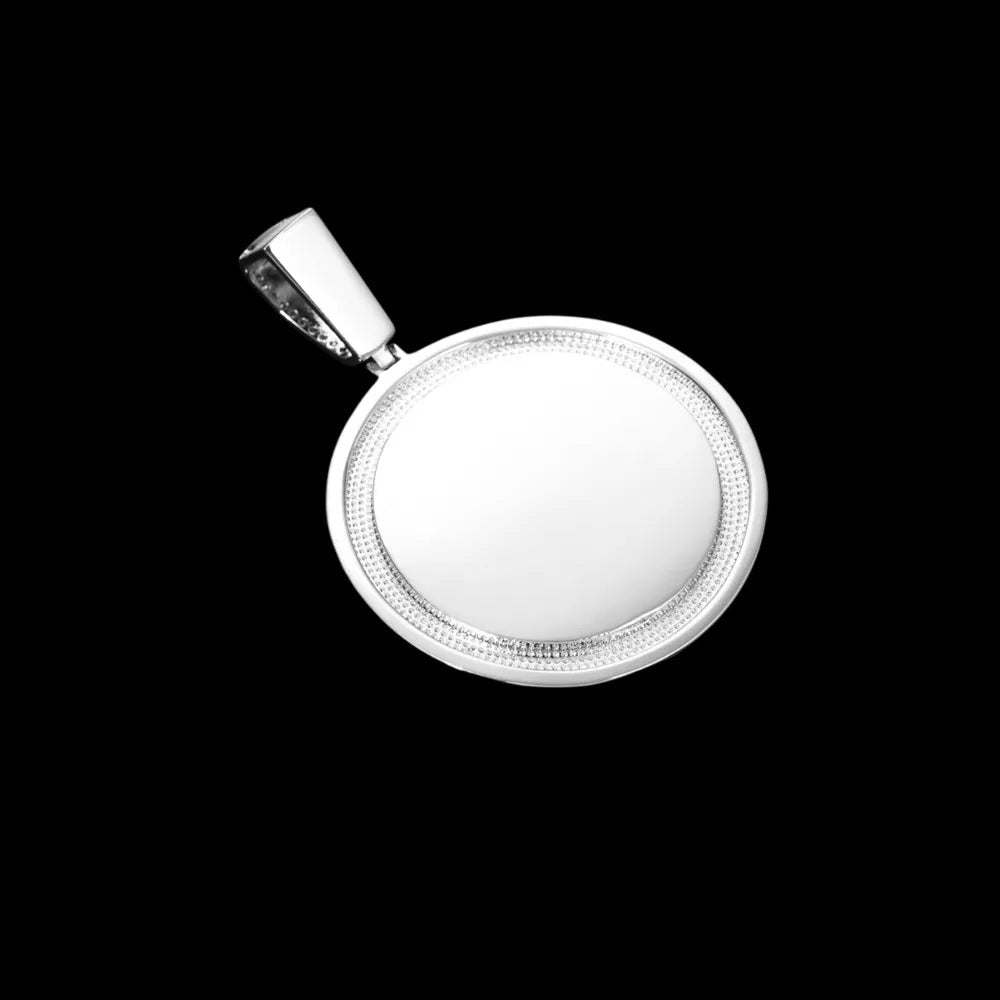Rippled Classic Memory Round Photo Frame Pendant - 42mm - TONGSHOP / Length:16 / Length:18