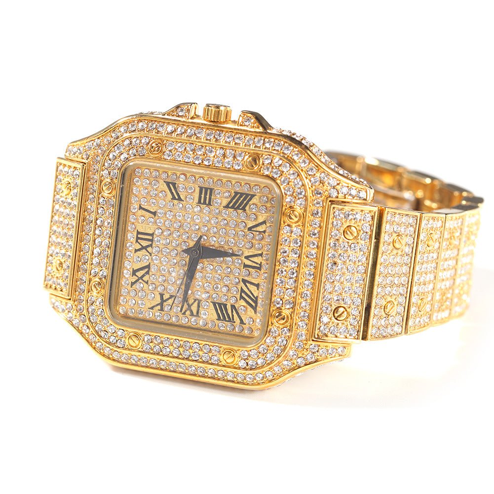 Roman Scale Quartz Full Diamond Watch - TONGSHOP