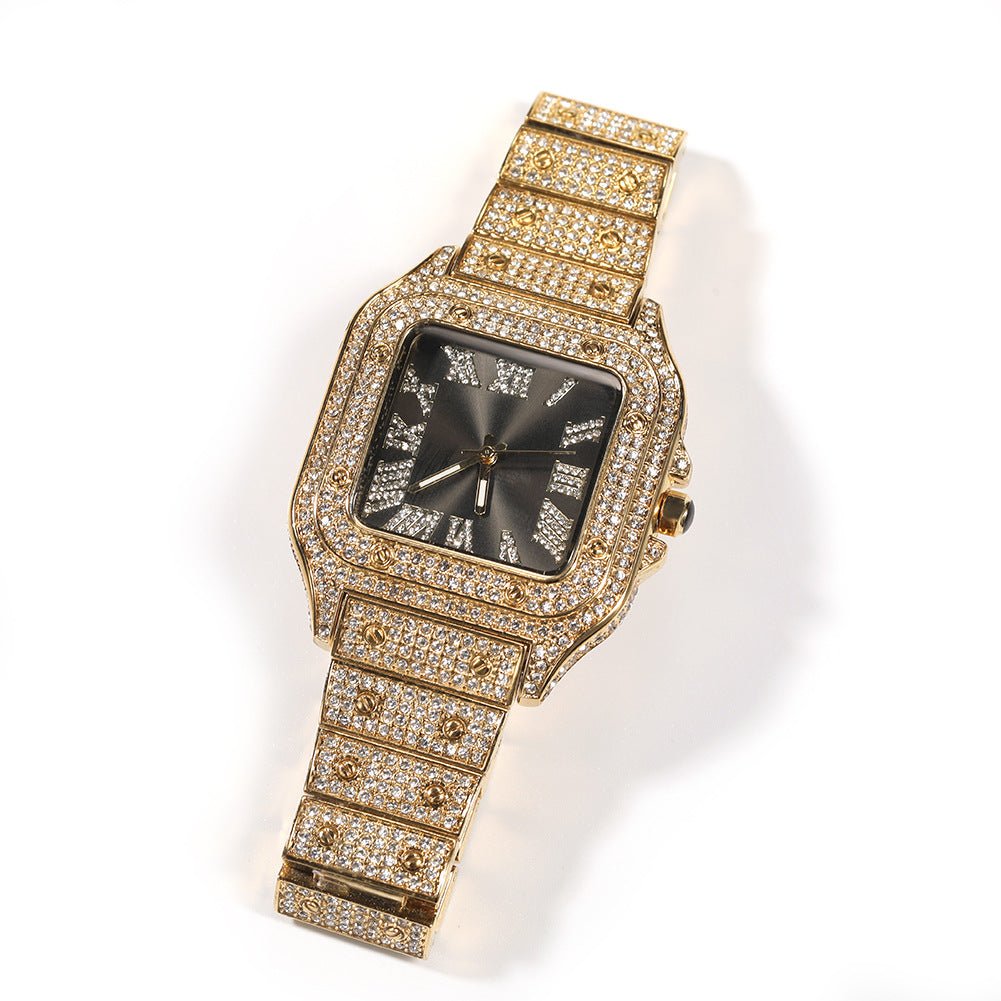 Roman Scale Quartz Full Diamond Watch - TONGSHOP