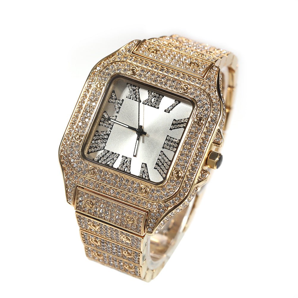 Roman Scale Quartz Full Diamond Watch - TONGSHOP