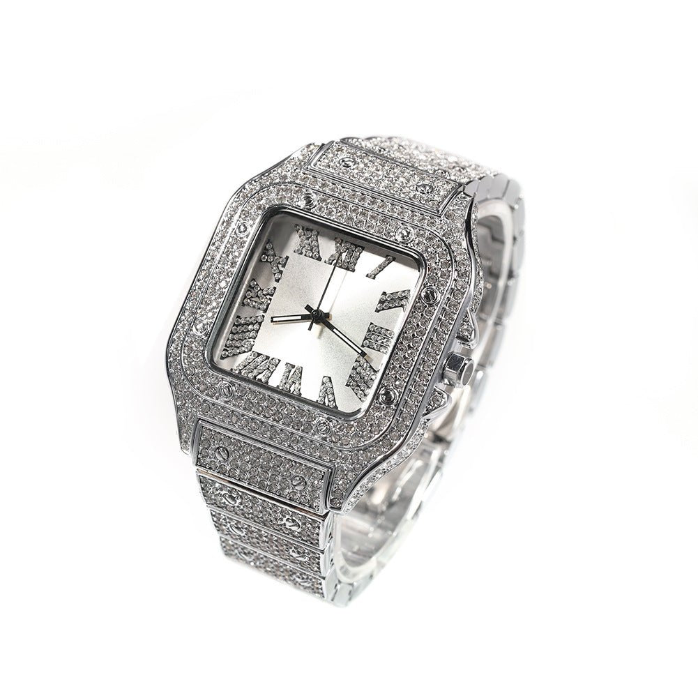 Roman Scale Quartz Full Diamond Watch - TONGSHOP