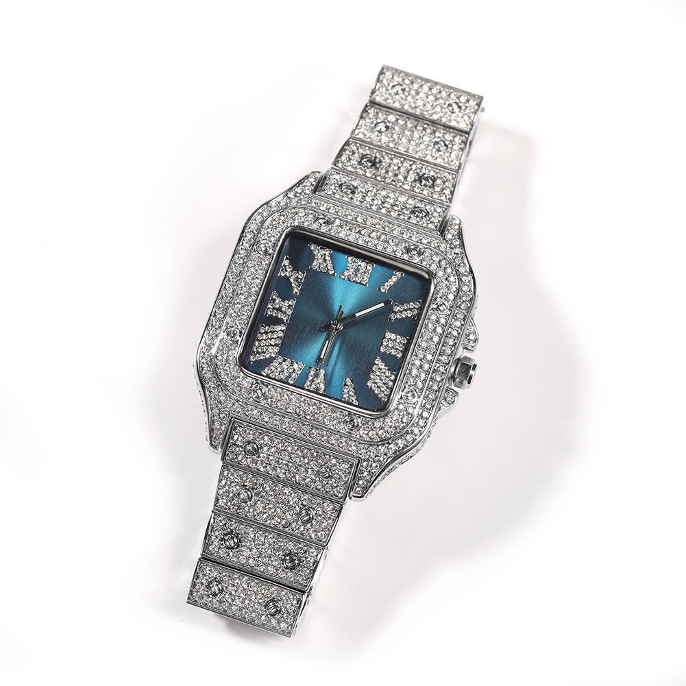 Roman Scale Quartz Full Diamond Watch - TONGSHOP