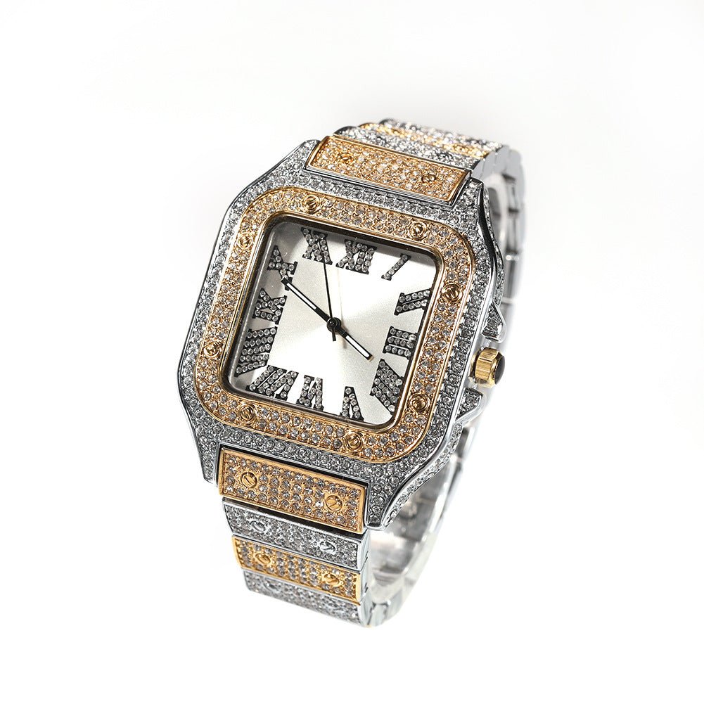 Roman Scale Quartz Full Diamond Watch - TONGSHOP