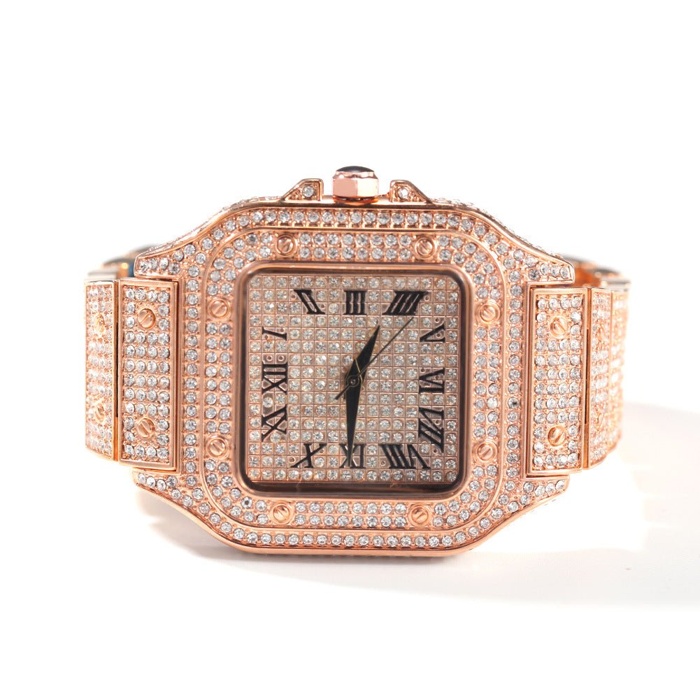 Roman Scale Quartz Full Diamond Watch - TONGSHOP