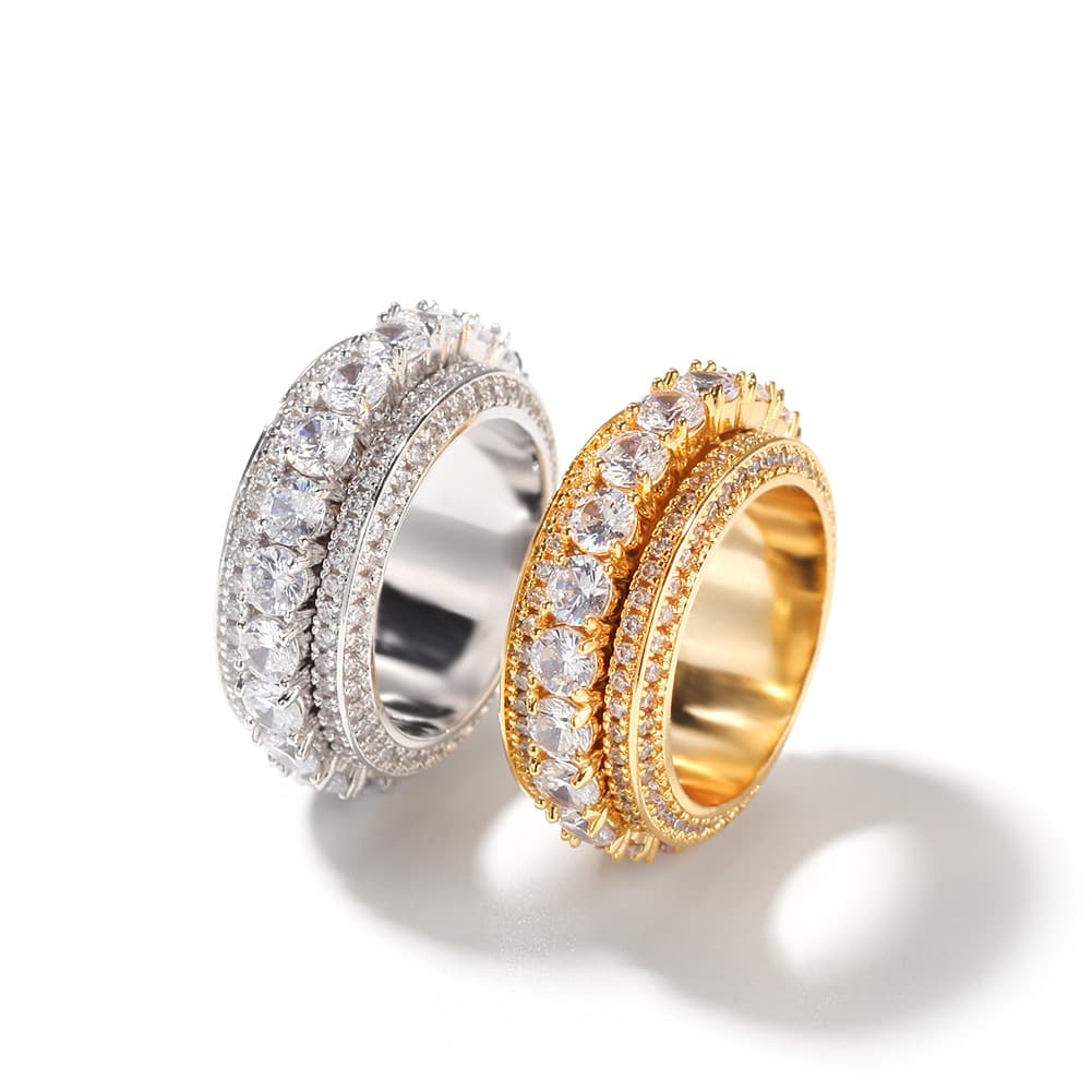 Rotatable Men's Diamond Ring in 18K Gold Plating - TONGSHOP