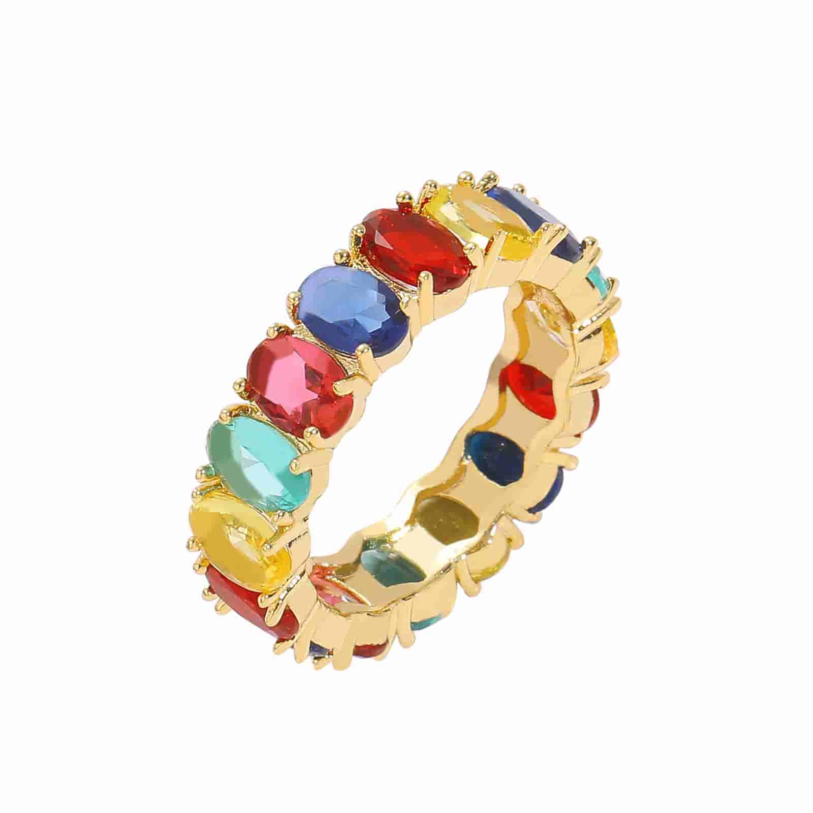 Round Colorful Zircon Ring - TONGSHOP