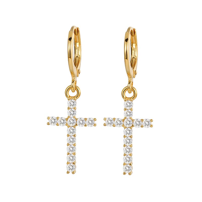 S925 Full Diamond Cross Earrings - TONGSHOP