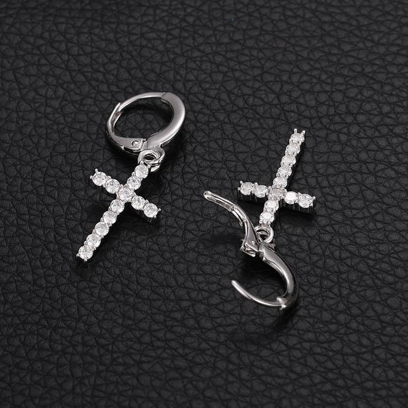 S925 Full Diamond Cross Earrings - TONGSHOP