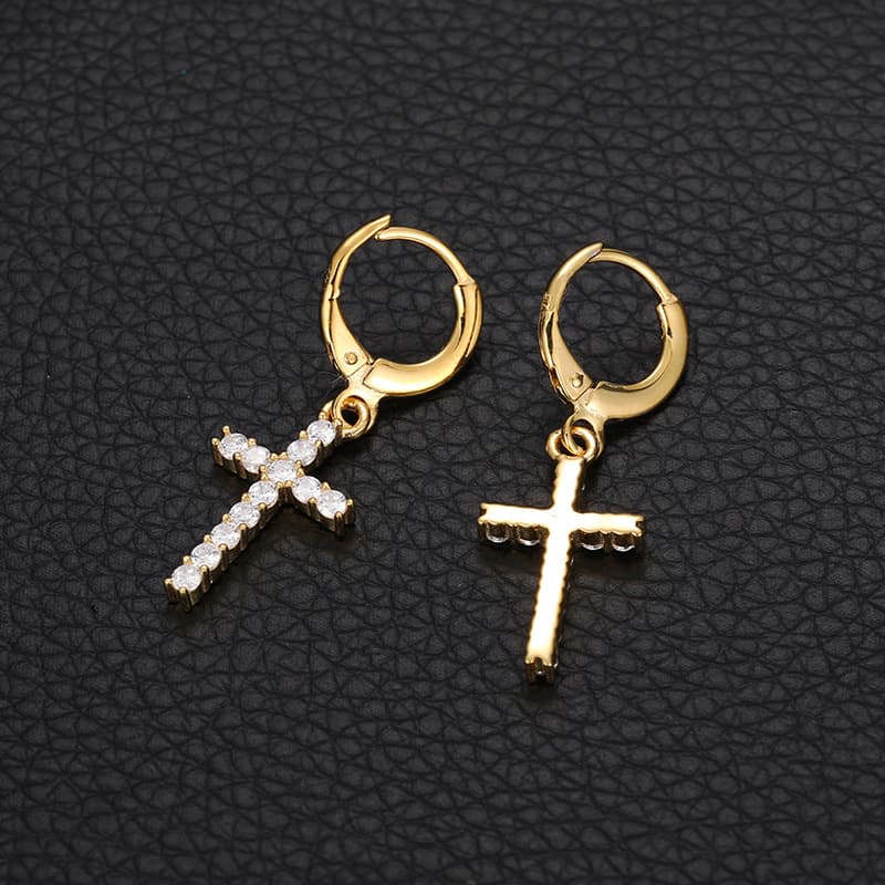 S925 Full Diamond Cross Earrings - TONGSHOP