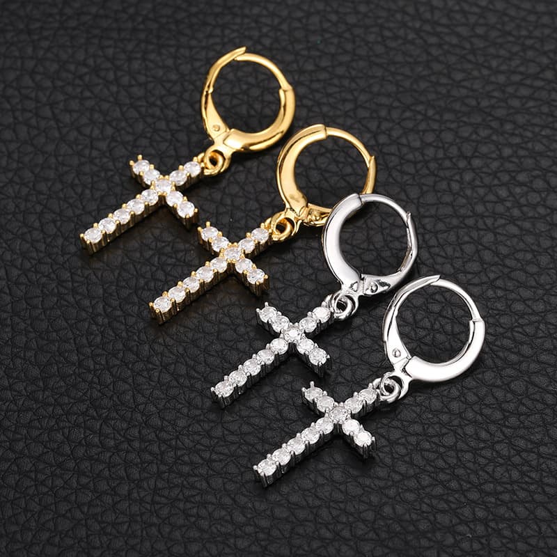 S925 Full Diamond Cross Earrings - TONGSHOP