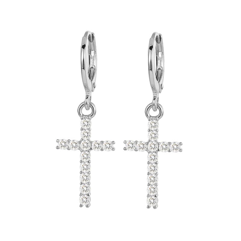 S925 Full Diamond Cross Earrings - TONGSHOP