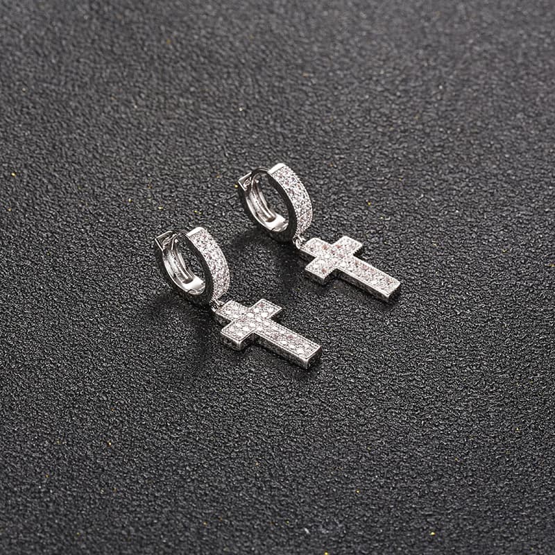 S925 Full Diamond Short Cross Earrings - TONGSHOP