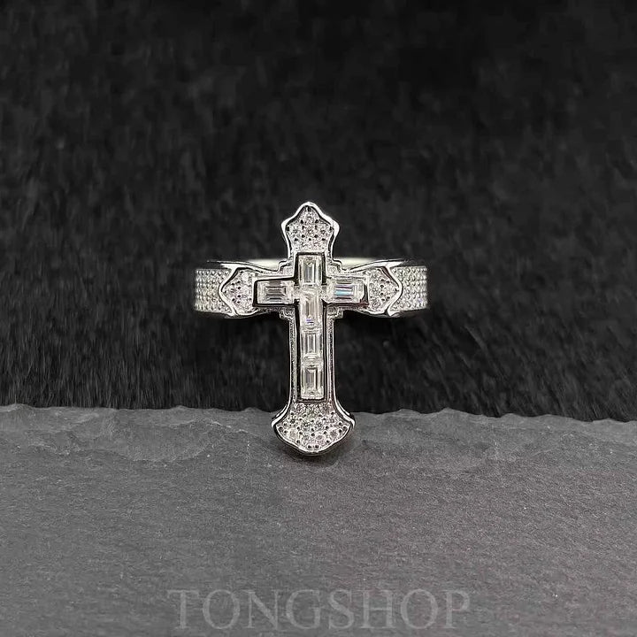 S925 Moissanite Cross Ring - TONGSHOP