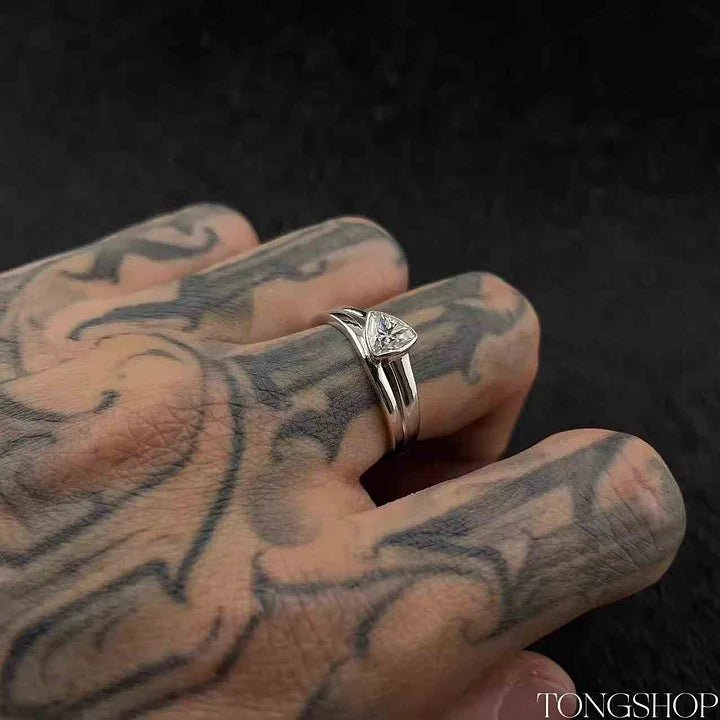S925 Moissanite Triangular Geometric RinG With Adjustable Opening - TONGSHOP