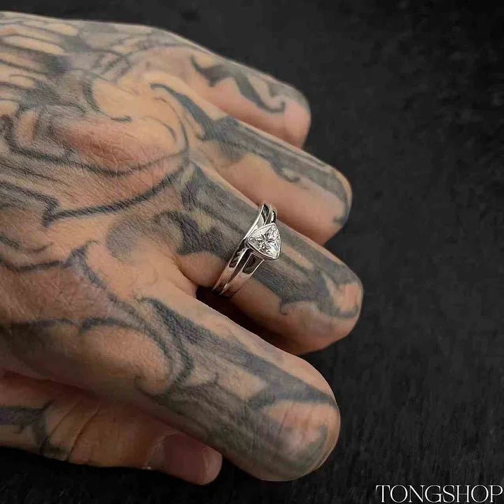 S925 Moissanite Triangular Geometric RinG With Adjustable Opening - TONGSHOP