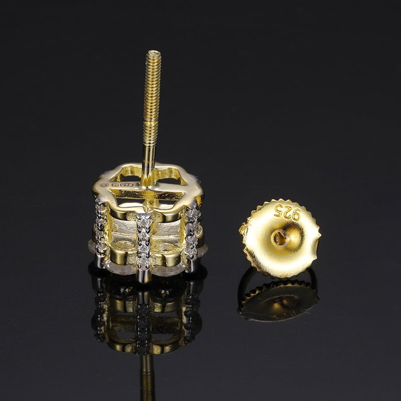 S925 Plum Blossom VVS 3.0mm Moissanite Stud Earrings in 18K Gold - TONGSHOP