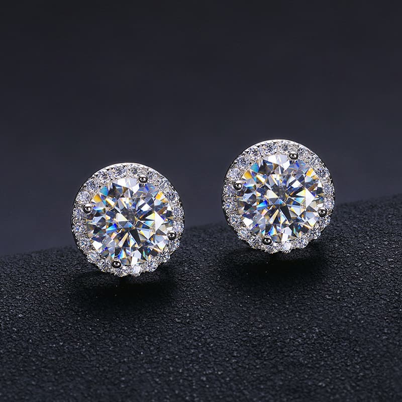 S925 Silver Round VVS Moissanite Stud Earrings - TONGSHOP