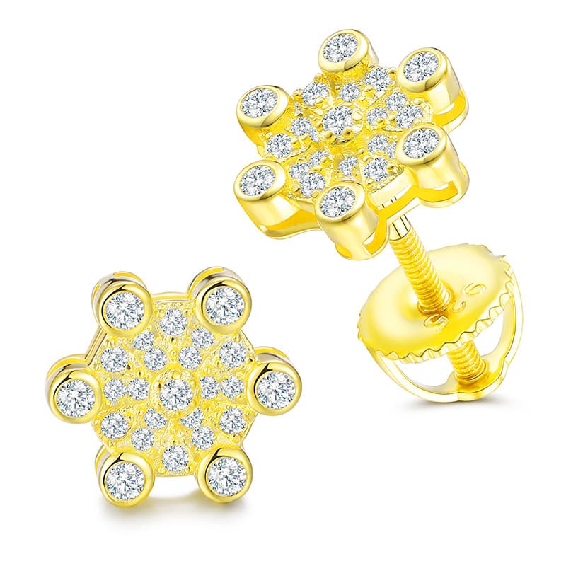 S925 Ultra - Shiny VVS Moissanite Hip - Hop Stud Earrings in 18K Gold - TONGSHOP