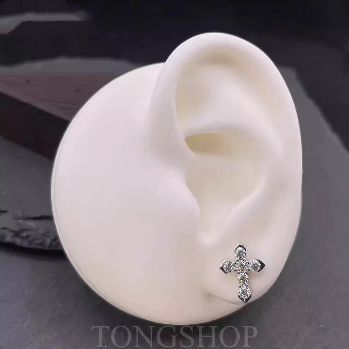 S925 VVS Moissanite Cross Stud Earrings - TONGSHOP