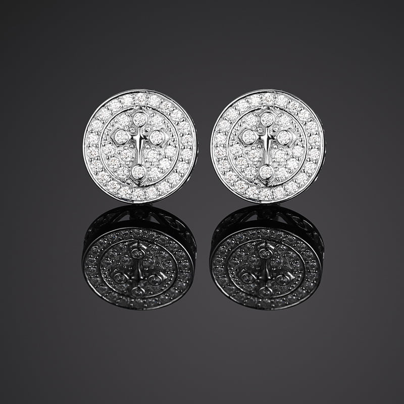 S925 VVS Moissanite Cross Stud Earrings in 18K Gold Plating - TONGSHOP