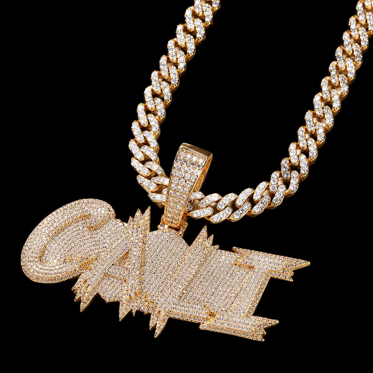 S925 & VVS Moissanite Custom Solid Ice - Block - Style Letter/Name Pendant - TONGSHOP / Length:16 / Length:18