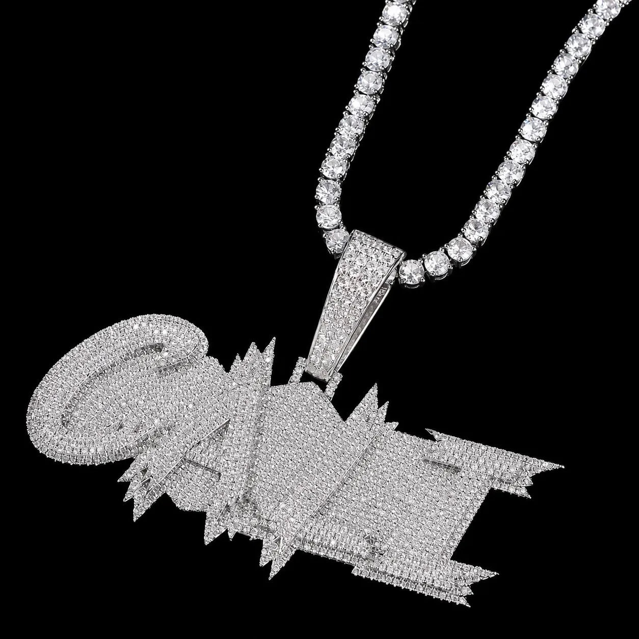 S925 & VVS Moissanite Custom Solid Ice - Block - Style Letter/Name Pendant - TONGSHOP / Length:16 / Length:18