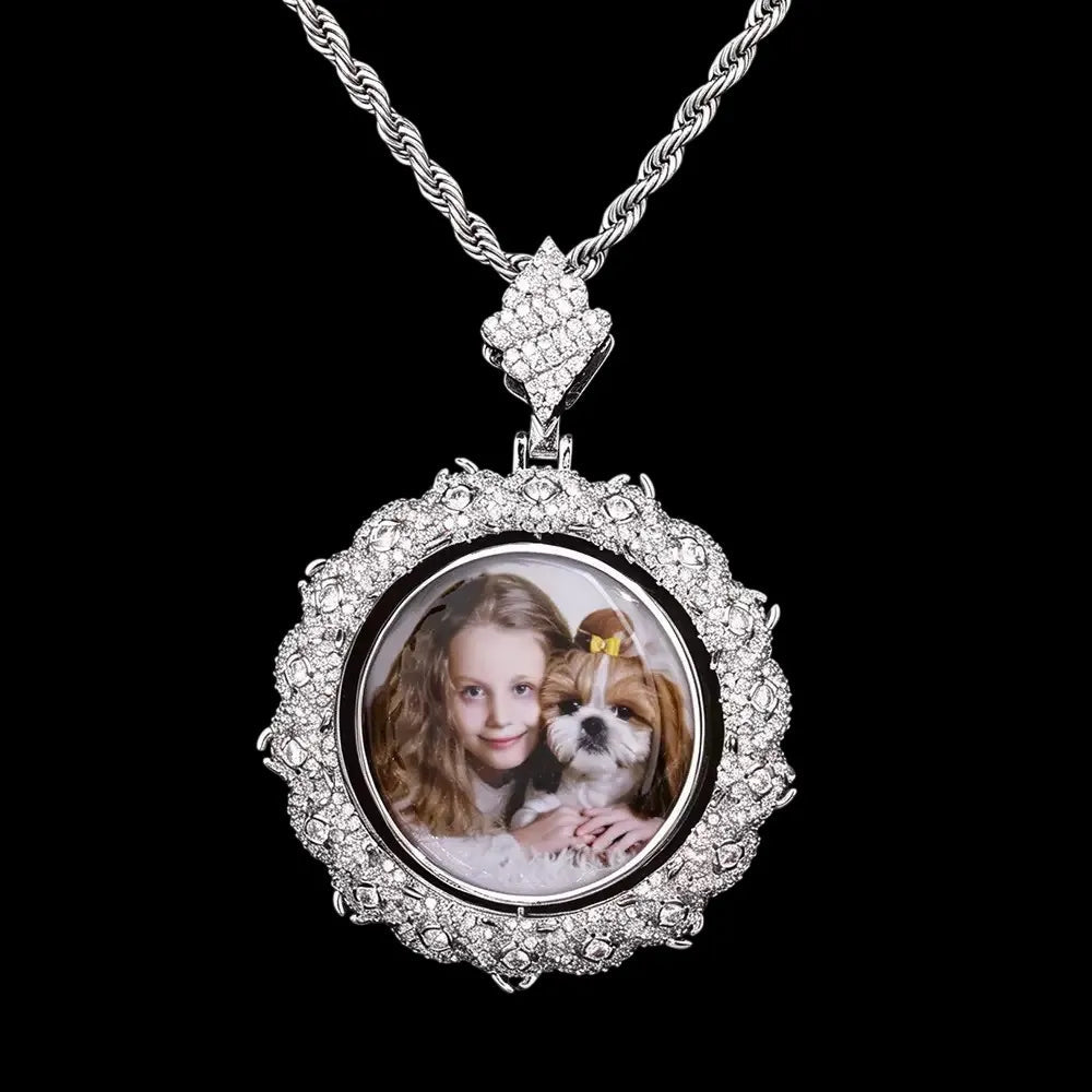 S925 & VVS Moissanite Double-Sided Custom Photo Round Pendant - 40mm - TONGSHOP / Length:16 / Length:18