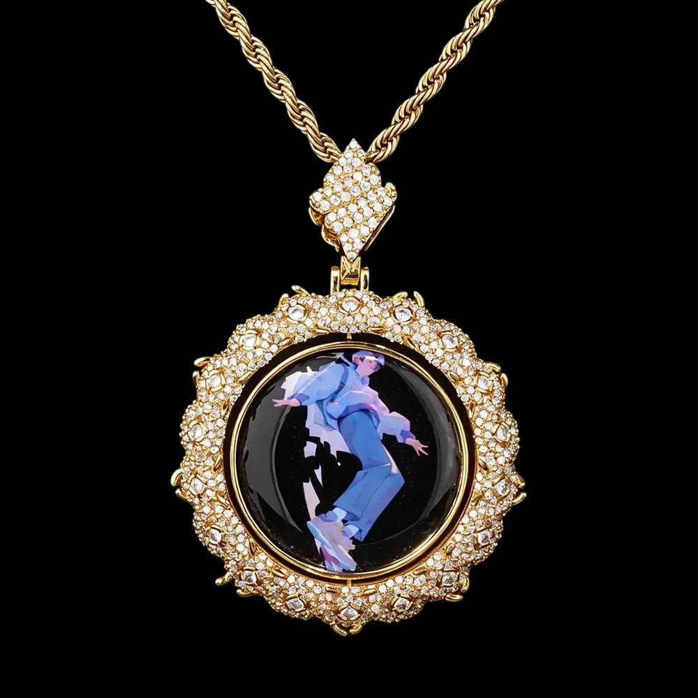 S925 & VVS Moissanite Double-Sided Custom Photo Round Pendant - 40mm - TONGSHOP / Length:16 / Length:18