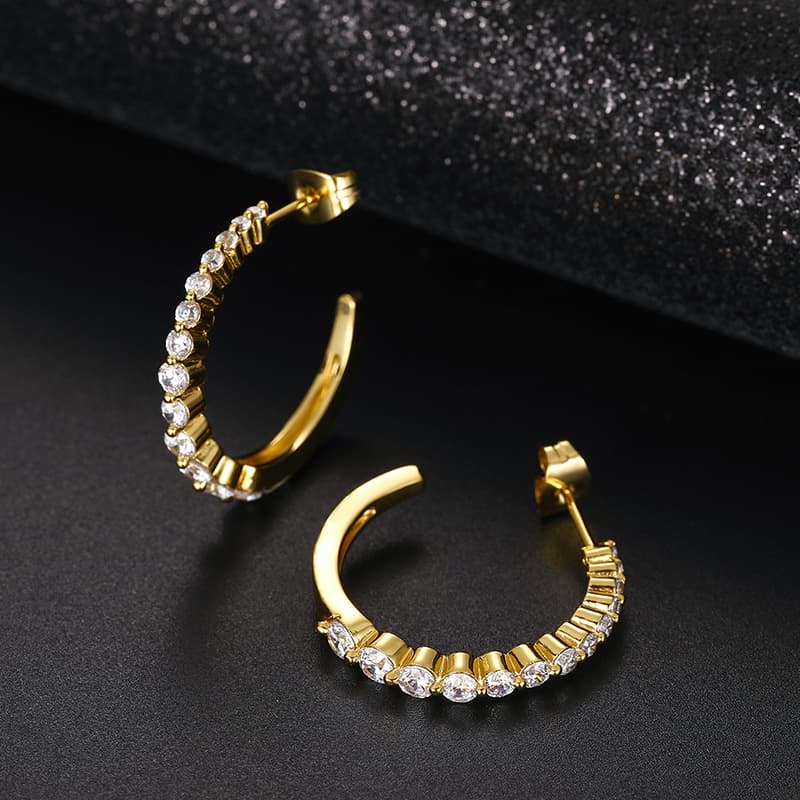S925 VVS Moissanite Earrings in 18K Gold Plating for Hip - Hop Style - TONGSHOP