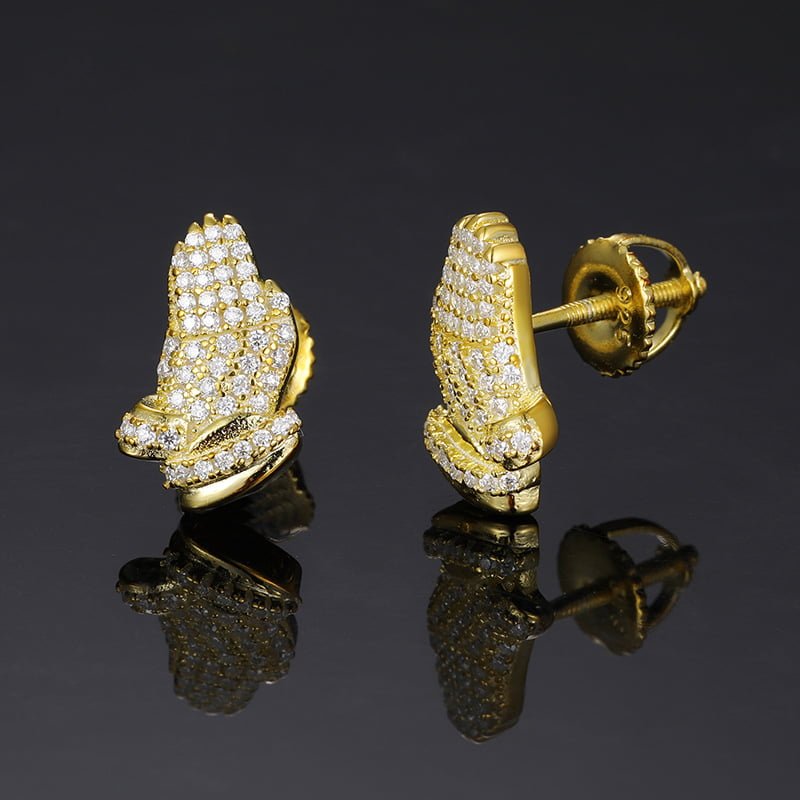 S925 VVS Moissanite High - Five Hand Gesture Stud Earrings in 18K Gold - TONGSHOP