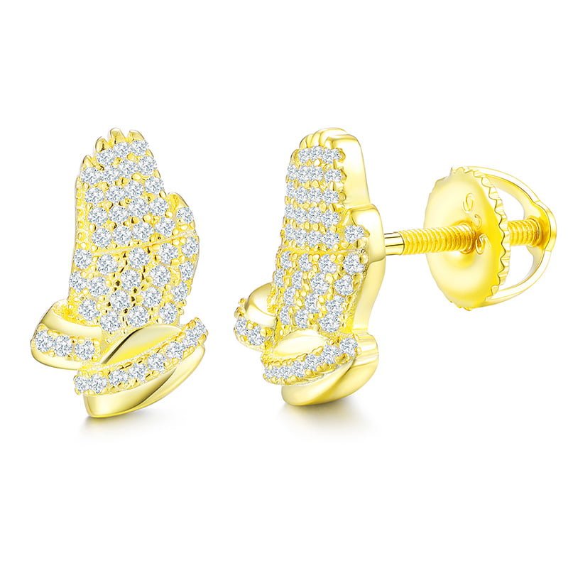 S925 VVS Moissanite High - Five Hand Gesture Stud Earrings in 18K Gold - TONGSHOP