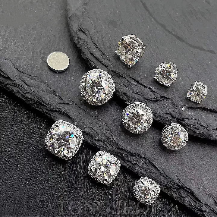 S925 VVS Moissanite Magnetic Earrings Four Claws & Rock Sugar Cube Starry Stars Full Diamond Earrings - TONGSHOP