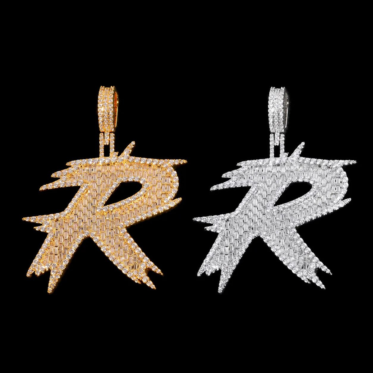 S925 & VVS Moissanite Solid Spike 26 - Letter Pendant - TONGSHOP / Color:Yellow Gold / Length:16