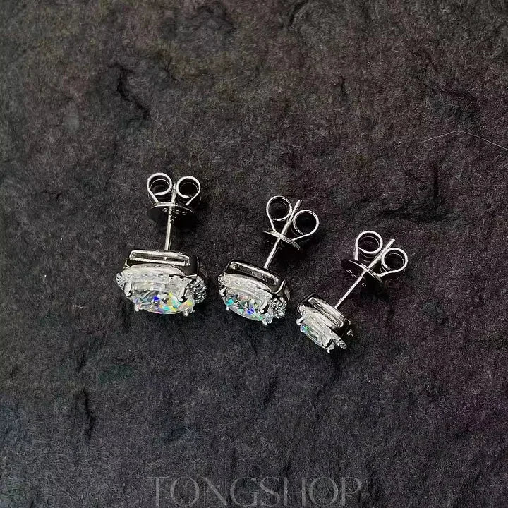 S925 VVS Moissanite Sugar Cube Earrings Full Of Diamonds Square - TONGSHOP