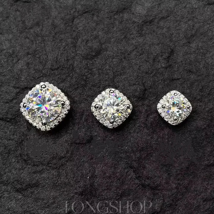 S925 VVS Moissanite Sugar Cube Earrings Full Of Diamonds Square - TONGSHOP