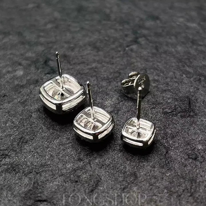 S925 VVS Moissanite Sugar Cube Earrings Full Of Diamonds Square - TONGSHOP