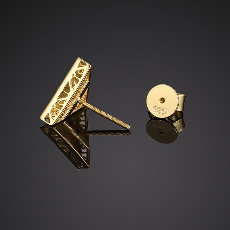 S925 VVS Moissanite Triangle Stud Earrings in 18K Gold Plating - TONGSHOP