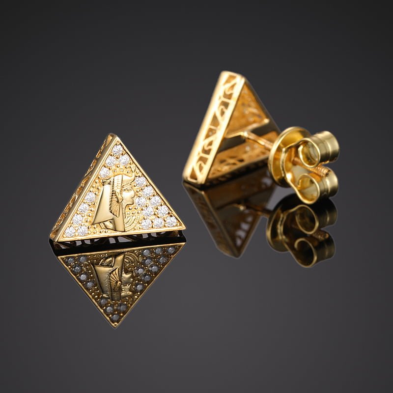 S925 VVS Moissanite Triangle Stud Earrings in 18K Gold Plating - TONGSHOP