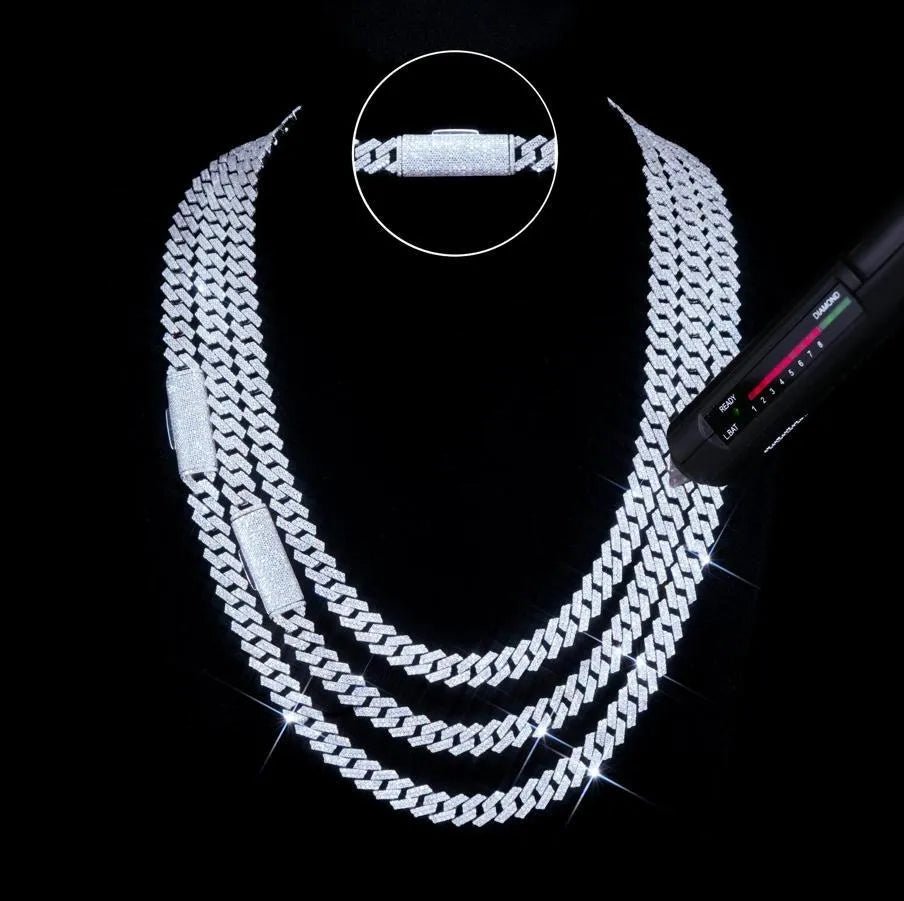 S925 & VVS Moissanite Two Row Prong Cuban Link Chain - 8mm - TONGSHOP