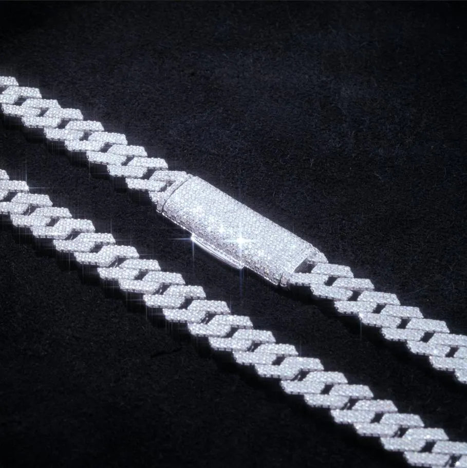 S925 & VVS Moissanite Two Row Prong Cuban Link Chain - 8mm - TONGSHOP
