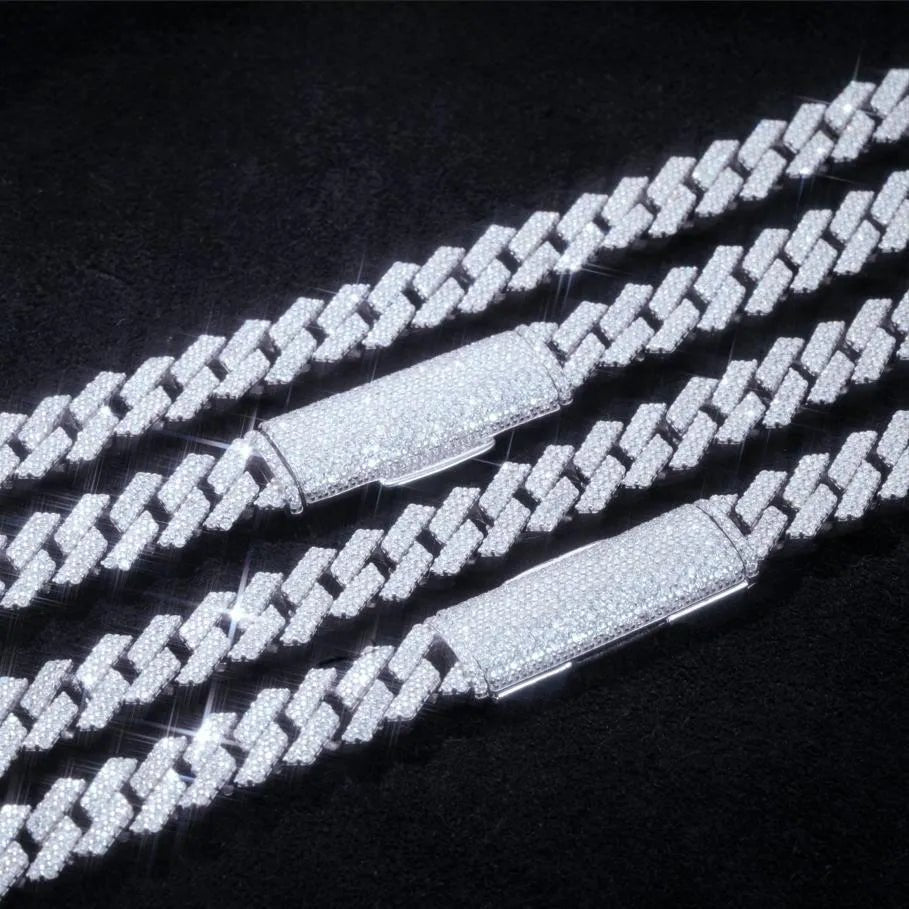 S925 & VVS Moissanite Two Row Prong Cuban Link Chain - 8mm - TONGSHOP