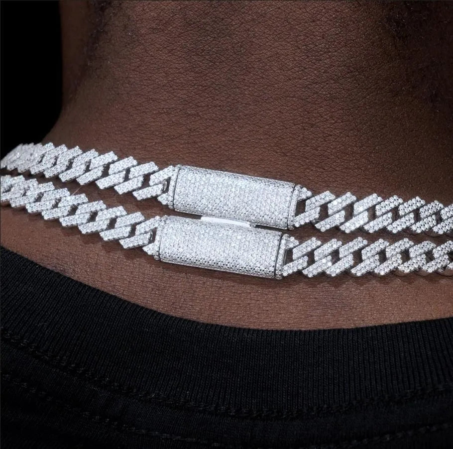 S925 & VVS Moissanite Two Row Prong Cuban Link Chain - 8mm - TONGSHOP