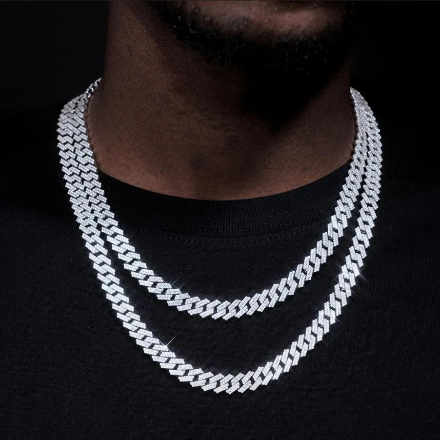 S925 & VVS Moissanite Two Row Prong Cuban Link Chain - 8mm - TONGSHOP