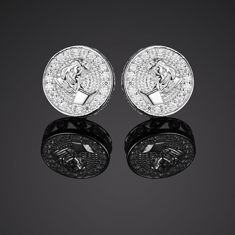 S925 VVS Round Moissanite Stud Earrings in 18K Gold Plating - TONGSHOP