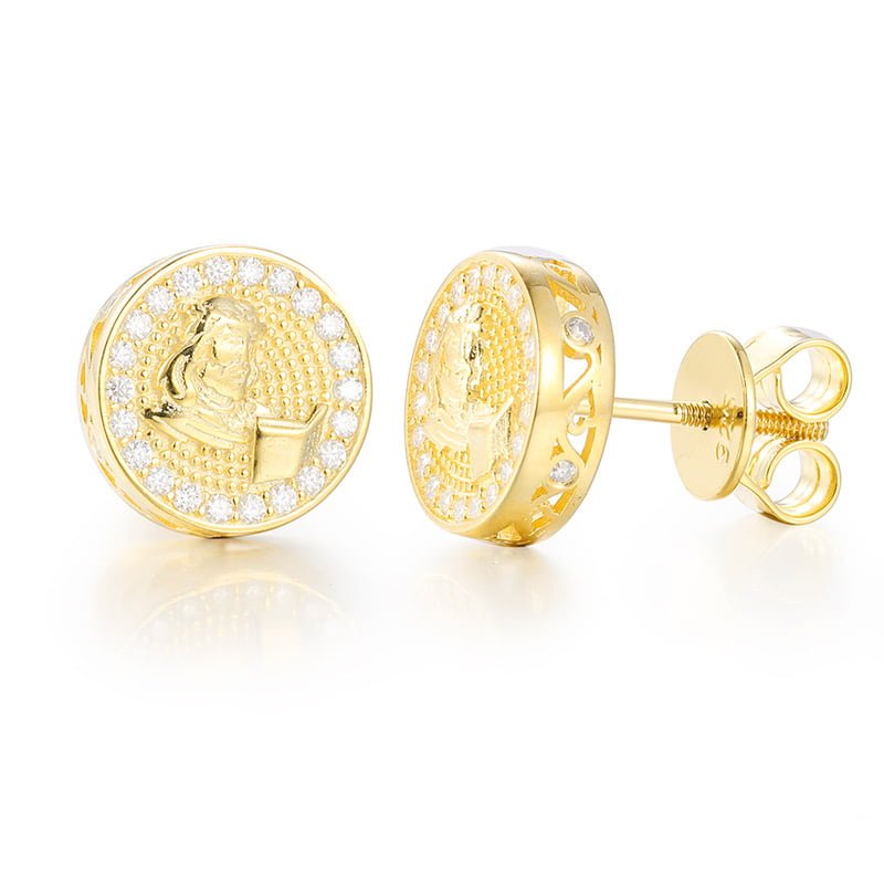 S925 VVS Round Moissanite Stud Earrings in 18K Gold Plating - TONGSHOP