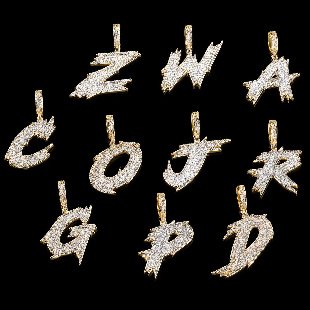 Solid Custom Diamond - Set Spiked Letter Pendant - TONGSHOP / Length:16 / Length:18