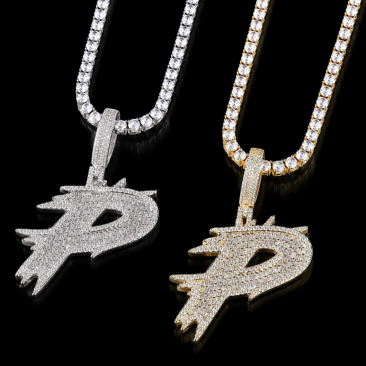Solid Custom Diamond - Set Spiked Letter Pendant - TONGSHOP / Length:16 / Length:18