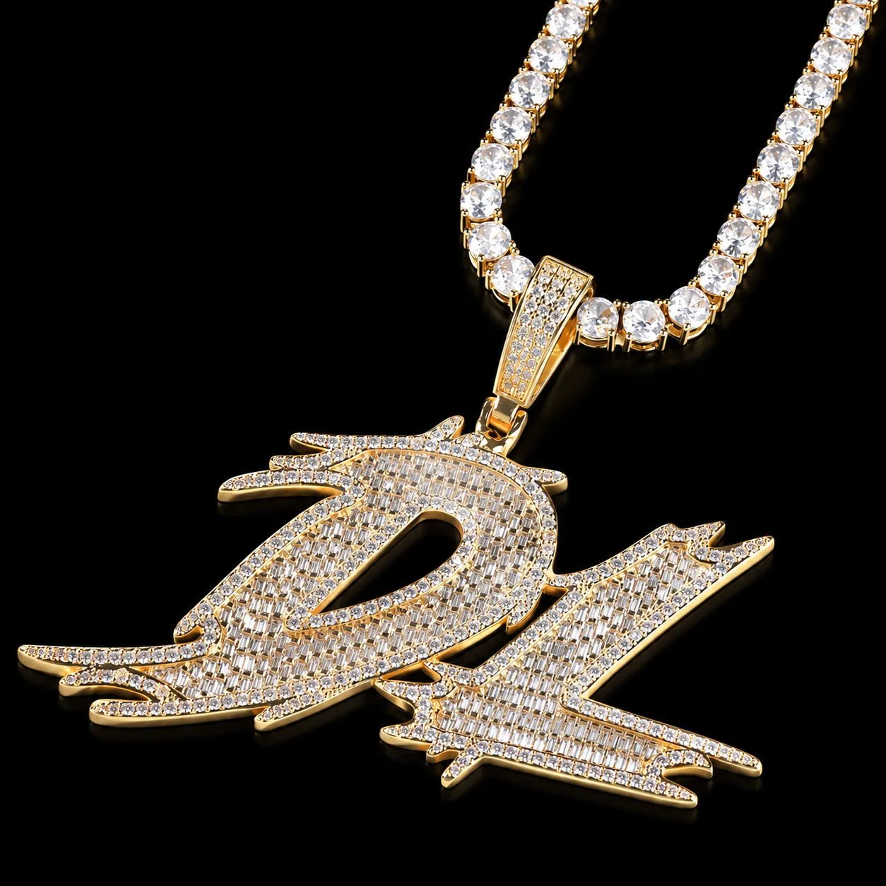 Solid Custom Diamond - Set Spiked Letter Pendant - TONGSHOP / Length:16 / Length:18