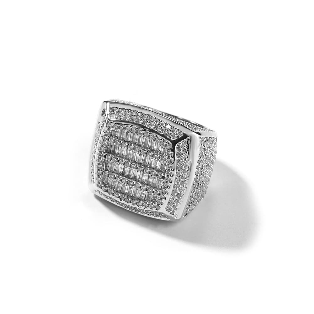 Square Diamond Encrusted Hip - Hop Ring in 18K Gold Plating - TONGSHOP